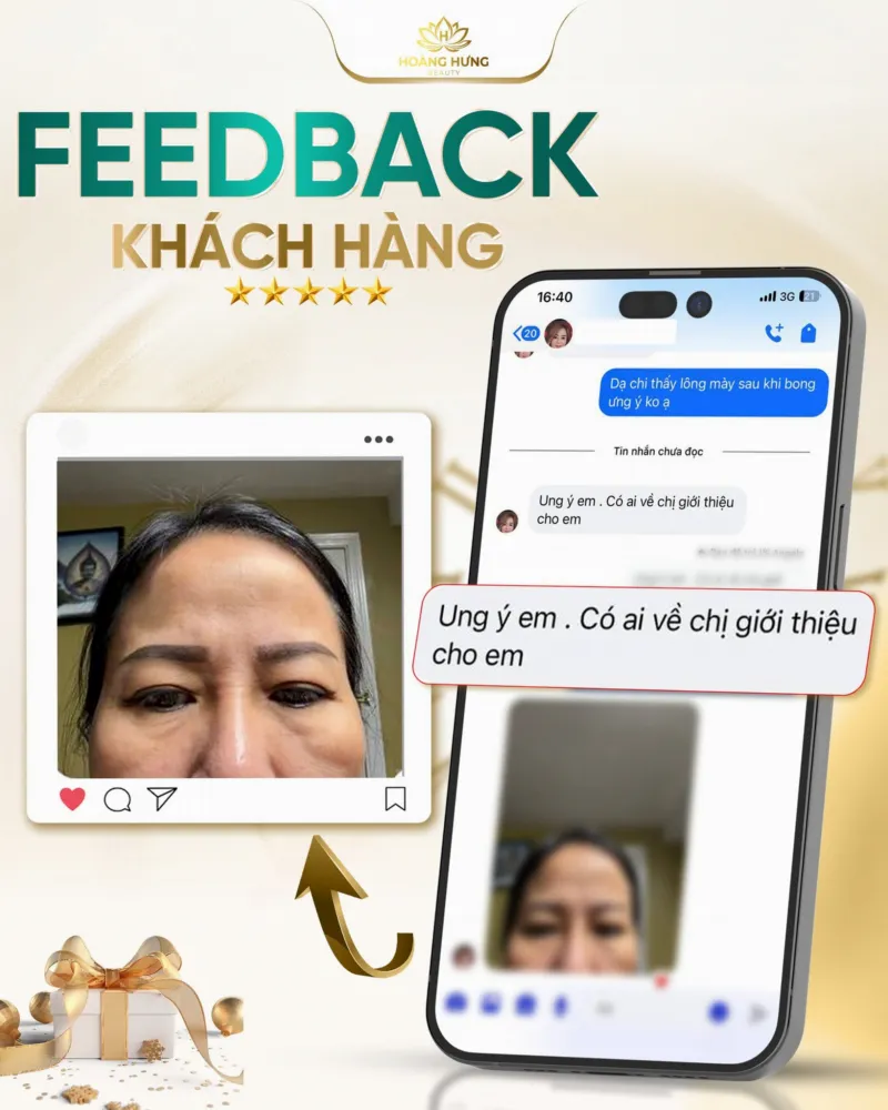 Tin nhắn cảm nhận của khách hàng sau khi sửa chân mày