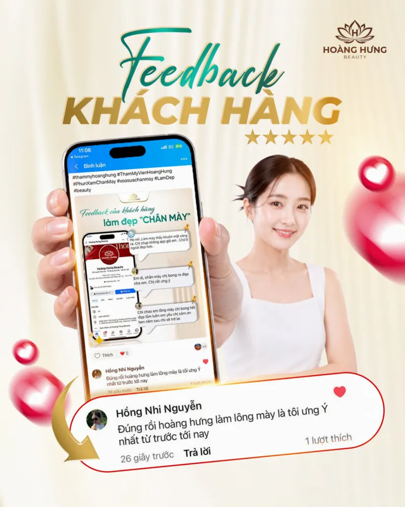 Tin nhắn cảm nhận của khách hàng sau khi sửa chân mày