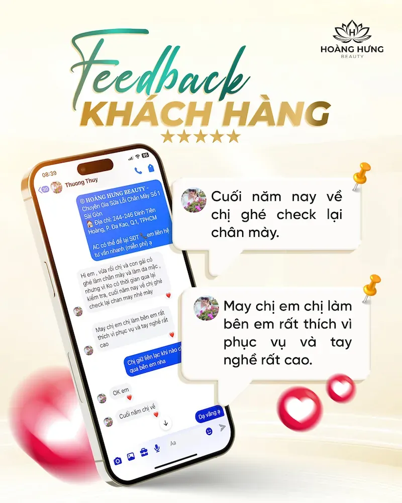 Tin nhắn cảm nhận của khách hàng sau khi sửa chân mày