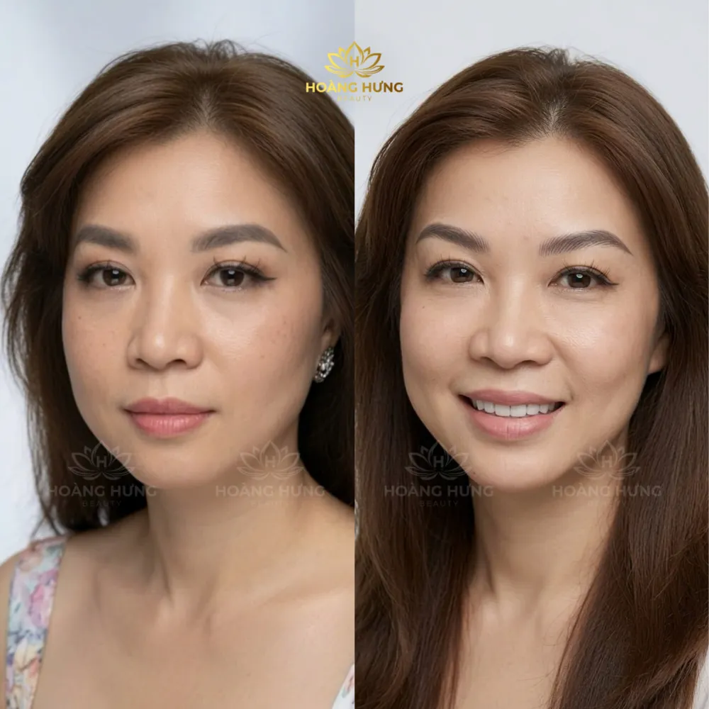 Khách hàng trước và sau khi sửa mày đậm tại Hoàng Hưng Beauty